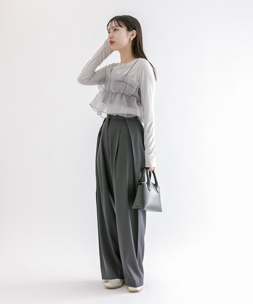 mline（エムライン）の「[mline]ストレッチメローロングTシャツ（Tシャツ/カットソー・レディース・グリーン/アイボリー/ブラック/グレー・FREE）」の21枚目の写真
