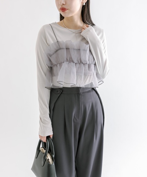 mline（エムライン）の「[mline]ストレッチメローロングTシャツ（Tシャツ/カットソー・レディース・グリーン/アイボリー/ブラック/グレー・FREE）」の16枚目の写真