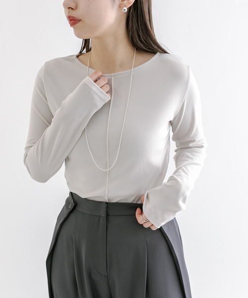 mline（エムライン）の「[mline]ストレッチメローロングTシャツ（Tシャツ/カットソー・レディース・グリーン/アイボリー/ブラック/グレー・FREE）」の13枚目の写真