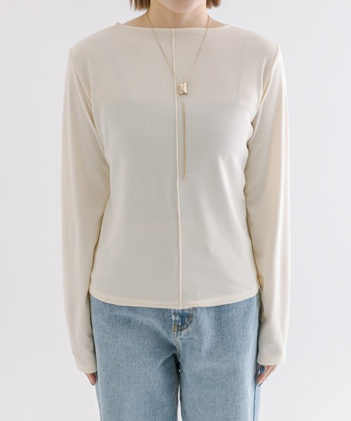 mline（エムライン）の「[mline]ストレッチメローロングTシャツ（Tシャツ/カットソー・レディース・グリーン/アイボリー/ブラック/グレー・FREE）」の8枚目の写真