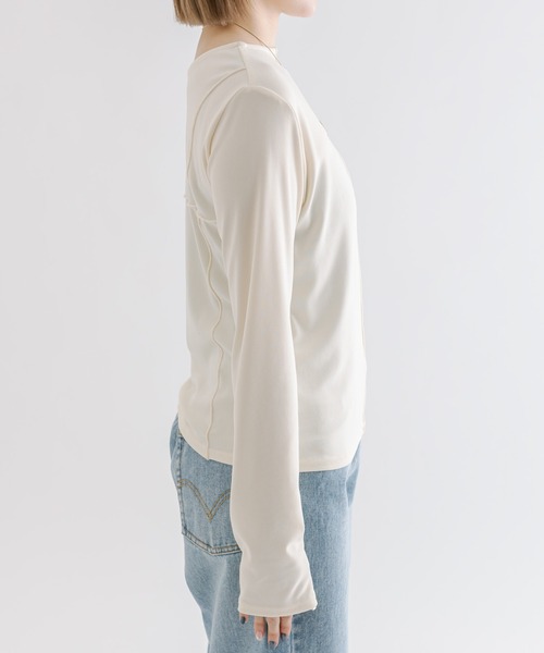mline（エムライン）の「[mline]ストレッチメローロングTシャツ（Tシャツ/カットソー・レディース・グリーン/アイボリー/ブラック/グレー・FREE）」の7枚目の写真