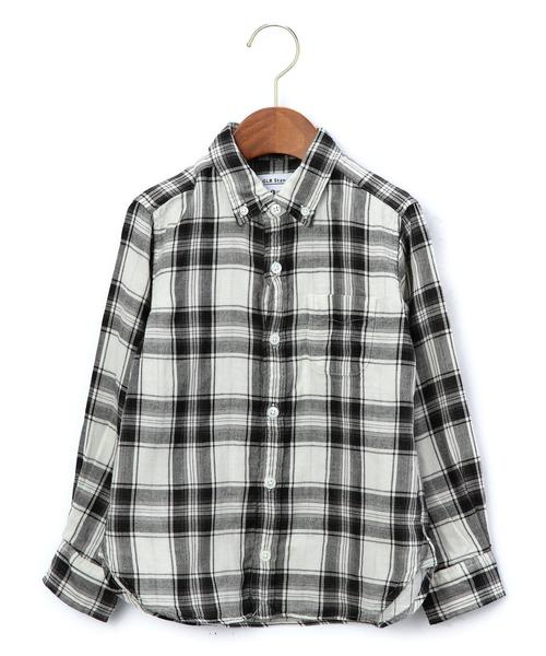 green label relaxing(グリーンレーベルリラクシング)の「STDK GLR ダブルガーゼチェックシャツ◆(シャツ/ブラウス・キッズ・ブラック/ダークグリーン/ネイビー・105/135/125/95/115)」の1枚目の写真