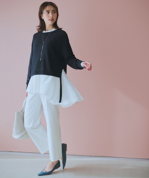 23区(ニジュウサンク)の「【Oggi4月号掲載/洗える】ガータークロップド ニット(ニット/セーター・レディース・ブラウン系/ネイビー系/アイボリー系/イエロー系・38)」の5枚目の写真