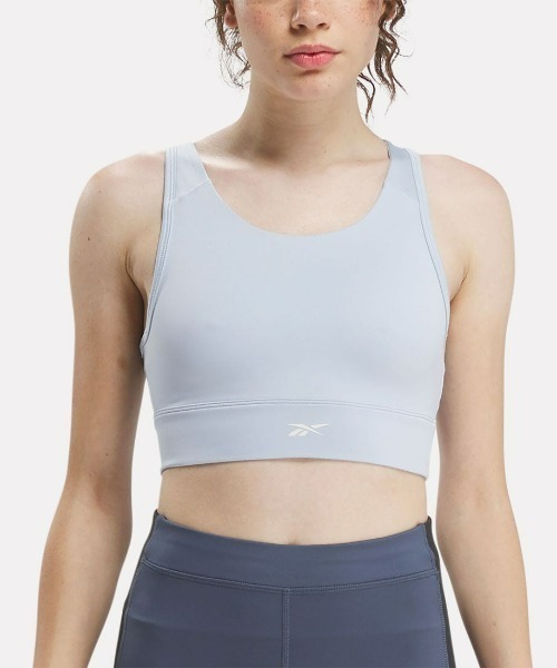 Reebok(リーボック)の「ブラトップ ハイサポート ブラ / ID TRAIN HIGH SUPPORT BRA(スポーツブラ・レディース・ライトブルー/ブラック・X-LARGE/LARGE/MEDIUM/SMALL/X-SMALL/XX-LARGE)」の1枚目の写真