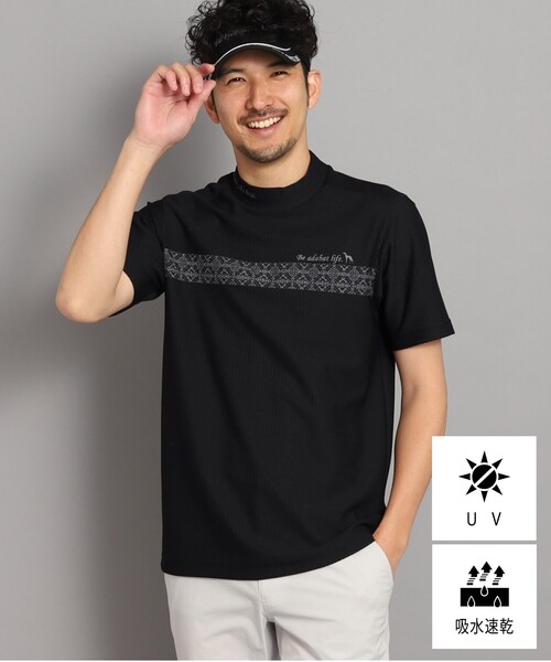 【セール】【UVカット/吸水速乾】バティック柄 メッシュ調 半袖モックネックプルオーバー(Tシャツ/カットソー)|adabat(アダバット)