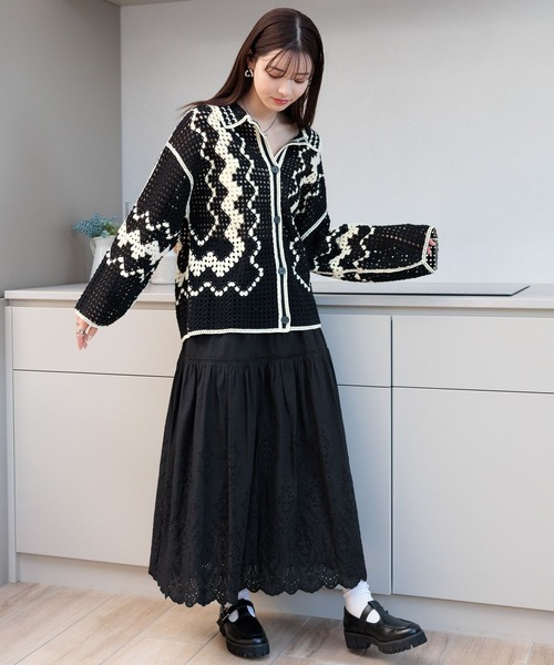 RAGEBLUE（レイジブルー）の「コットンレースフレアロングスカート（スカート・レディース・ブラック/ホワイト・FREE）」の22枚目の写真