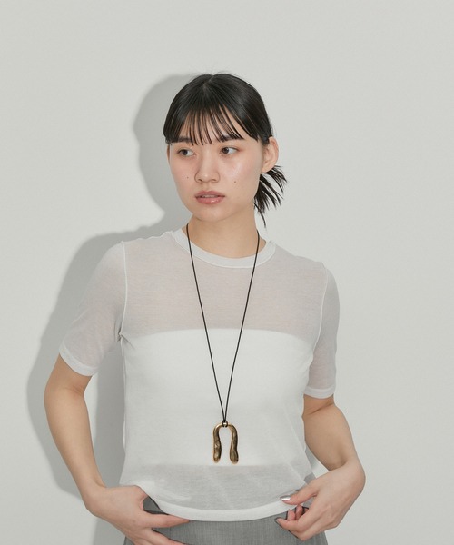 ADAM ET ROPE'（アダムエロペ）の「シアーハイゲージTEE（Tシャツ/カットソー・レディース・サックスブルー/ブラック/ピンク/ホワイト/ミント/キナリ・FREE）」の2枚目の写真