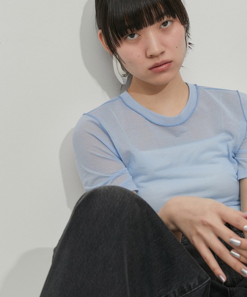 ADAM ET ROPE'（アダムエロペ）の「シアーハイゲージTEE（Tシャツ/カットソー・レディース・サックスブルー/ブラック/ピンク/ホワイト/ミント/キナリ・FREE）」の6枚目の写真