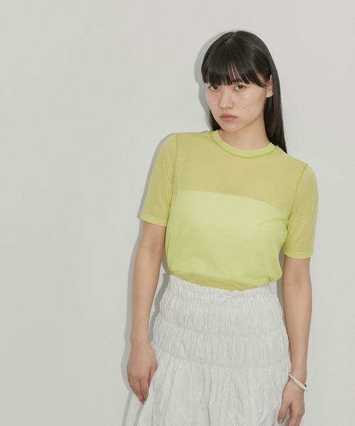 ADAM ET ROPE'（アダムエロペ）の「シアーハイゲージTEE（Tシャツ/カットソー・レディース・サックスブルー/ブラック/ピンク/ホワイト/ミント/キナリ・FREE）」の5枚目の写真