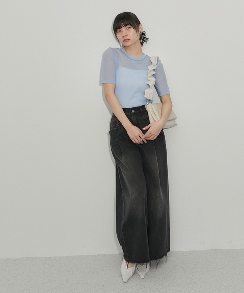 ADAM ET ROPE'（アダムエロペ）の「シアーハイゲージTEE（Tシャツ/カットソー・レディース・サックスブルー/ブラック/ピンク/ホワイト/ミント/キナリ・FREE）」の11枚目の写真