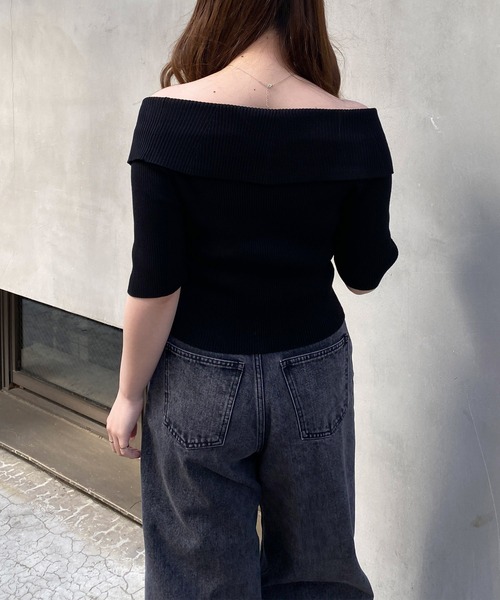 INGNI（イング）の「ビッグカラーフロントジップ半袖ニットカーディガン（Tシャツ/カットソー・レディース・ブラック/オフホワイト/ブルー/ピンク・M）」の10枚目の写真