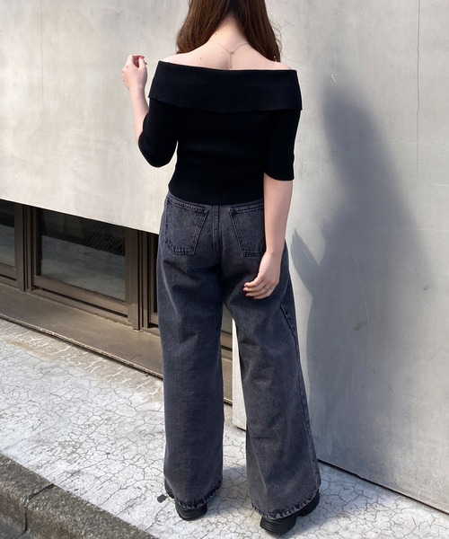 INGNI（イング）の「ビッグカラーフロントジップ半袖ニットカーディガン（Tシャツ/カットソー・レディース・ブラック/オフホワイト/ブルー/ピンク・M）」の13枚目の写真
