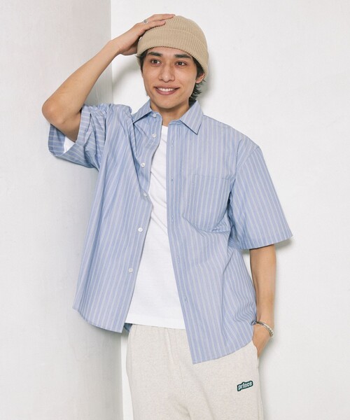 FREAK'S STORE（フリークスストア）の「FREAK’S STORE/フリークスストア カラーストライプ ショートスリーブ レギュラーカラーシャツ/イージーウェア/リラックスフィット（シャツ/ブラウス・メンズ・ブルー/サックスブルー/イエロー/ネイビー・LARGE/MEDIUM）」の18枚目の写真