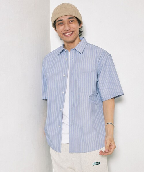 FREAK'S STORE（フリークスストア）の「FREAK’S STORE/フリークスストア カラーストライプ ショートスリーブ レギュラーカラーシャツ/イージーウェア/リラックスフィット（シャツ/ブラウス・メンズ・ブルー/サックスブルー/イエロー/ネイビー・LARGE/MEDIUM）」の21枚目の写真