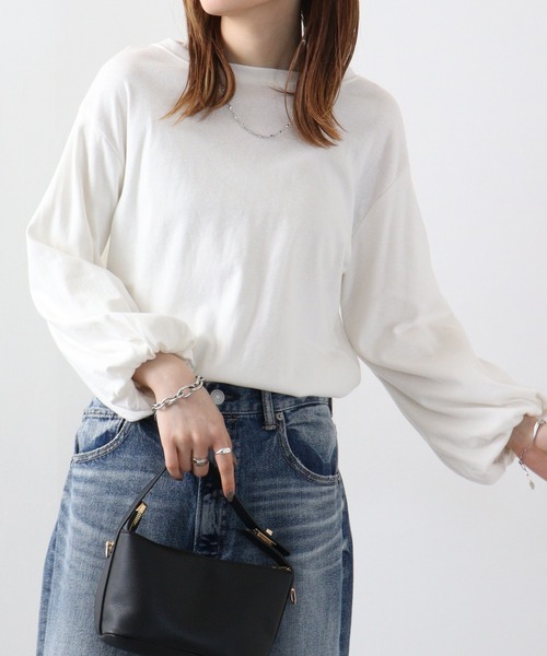 atONE(アットワン)の「atONE ロングパフスリーブカットソー(Tシャツ/カットソー・レディース・チャコールグレー/ブラック/オフホワイト・LL~3L/4L~5L/M-L)」の2枚目の写真