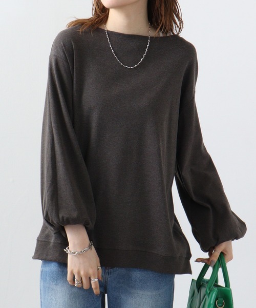 atONE(アットワン)の「atONE ロングパフスリーブカットソー(Tシャツ/カットソー・レディース・チャコールグレー/ブラック/オフホワイト・LL~3L/4L~5L/M-L)」の1枚目の写真