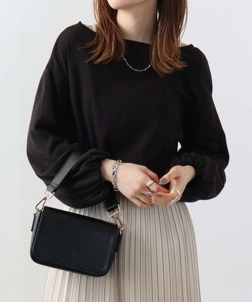 atONE(アットワン)の「atONE ロングパフスリーブカットソー(Tシャツ/カットソー・レディース・チャコールグレー/ブラック/オフホワイト・LL~3L/4L~5L/M-L)」の3枚目の写真