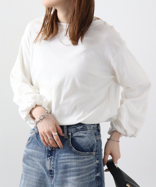 atONE(アットワン)の「atONE ロングパフスリーブカットソー(Tシャツ/カットソー・レディース・チャコールグレー/ブラック/オフホワイト・LL~3L/4L~5L/M-L)」の14枚目の写真