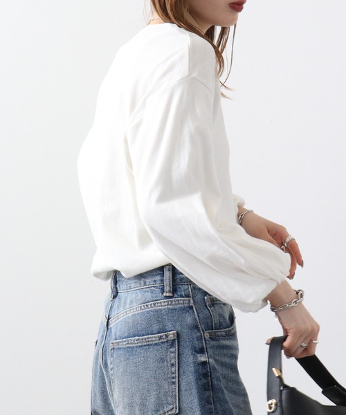 atONE(アットワン)の「atONE ロングパフスリーブカットソー(Tシャツ/カットソー・レディース・チャコールグレー/ブラック/オフホワイト・LL~3L/4L~5L/M-L)」の5枚目の写真