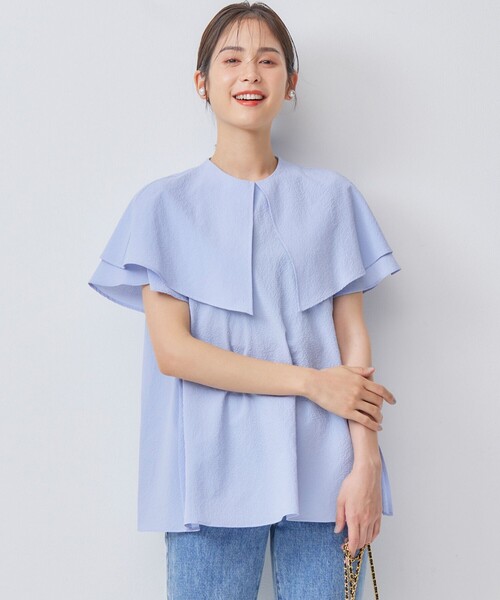 組曲（クミキョク）の「サッカーストレッチ 襟付きブラウス（シャツ/ブラウス・レディース・サックスブルー系/ブラック系/イエロー系/アイボリー系・3/2）」の3枚目の写真