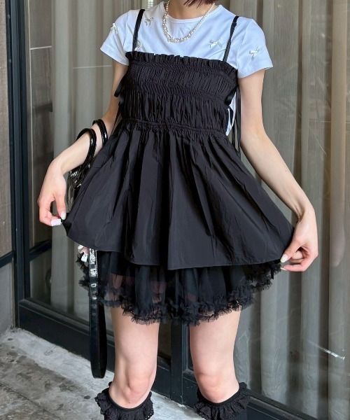 UGLY SHADOW(アグリーシャドウ)の「【Uglyshadow】MESH FRILL CANCAN SKIRT(スカート・レディース・サーモンピンク/ブラック/ブラウン・ONE SIZE)」の9枚目の写真