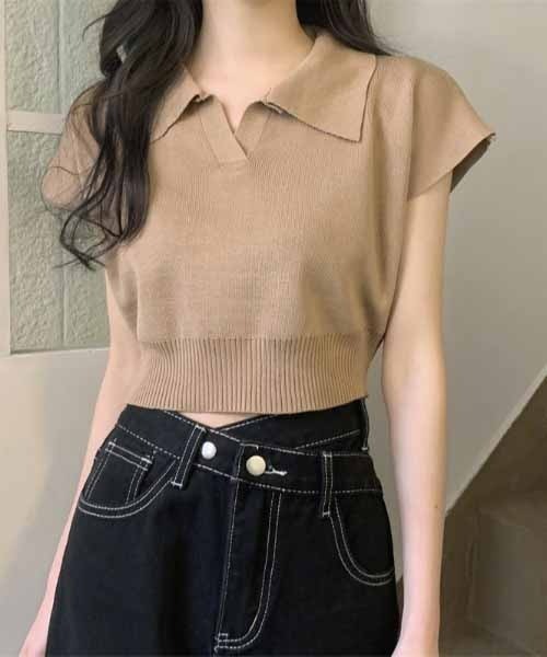NANEA(ナネア)の「ショートスリーブスキッパーニットトップス(ニット/セーター・レディース・ベージュ/ホワイト/アイボリー/ブラック・フリー)」の1枚目の写真
