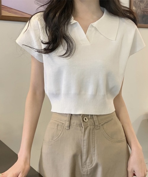 NANEA(ナネア)の「ショートスリーブスキッパーニットトップス(ニット/セーター・レディース・ベージュ/ホワイト/アイボリー/ブラック・フリー)」の2枚目の写真