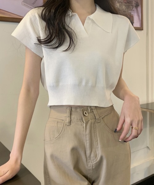 NANEA(ナネア)の「ショートスリーブスキッパーニットトップス(ニット/セーター・レディース・ベージュ/ホワイト/アイボリー/ブラック・フリー)」の7枚目の写真