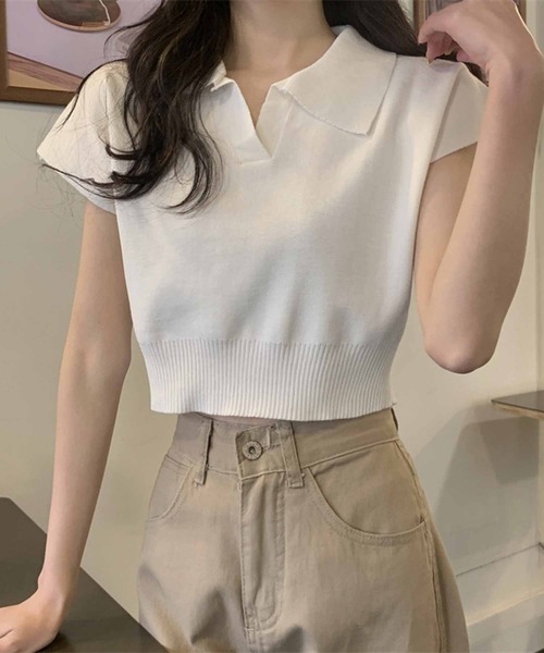 NANEA(ナネア)の「ショートスリーブスキッパーニットトップス(ニット/セーター・レディース・ベージュ/ホワイト/アイボリー/ブラック・フリー)」の8枚目の写真