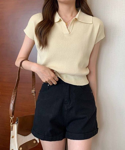 NANEA(ナネア)の「ショートスリーブスキッパーニットトップス(ニット/セーター・レディース・ベージュ/ホワイト/アイボリー/ブラック・フリー)」の11枚目の写真