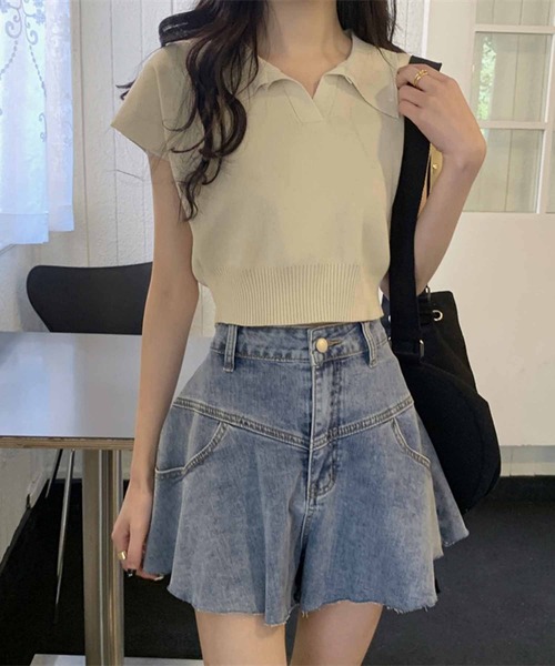 NANEA(ナネア)の「ショートスリーブスキッパーニットトップス(ニット/セーター・レディース・ベージュ/ホワイト/アイボリー/ブラック・フリー)」の14枚目の写真