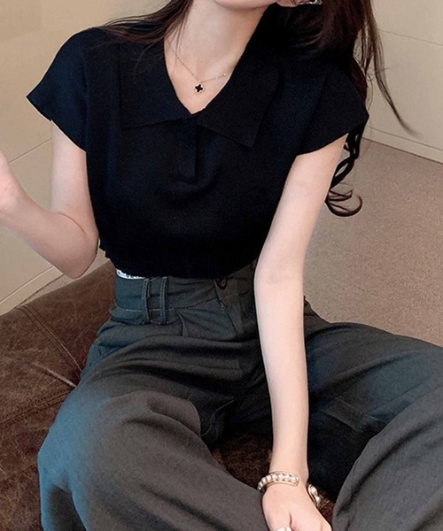 NANEA(ナネア)の「ショートスリーブスキッパーニットトップス(ニット/セーター・レディース・ベージュ/ホワイト/アイボリー/ブラック・フリー)」の22枚目の写真