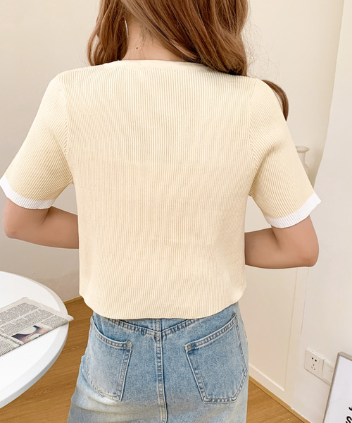emi+(エミプラス)の「袖配色Wジップ5分袖リブニットトップス(ニット/セーター・レディース・ブラック系その他/ベージュ/ブルー系その他/ブルー/ブラック/ベージュ系その他・FREE)」の11枚目の写真