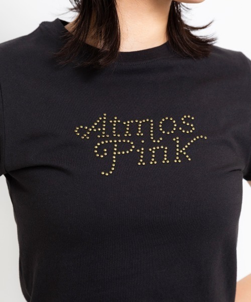 atmos pink(アトモスピンク)の「atmos pink Studs Logo T-shirt / アトモス ピンク スタッズ ロゴ ティーシャツ(Tシャツ/カットソー・レディース・ホワイト/ブラック・S/M)」の5枚目の写真