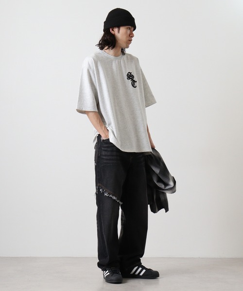 RE730(アールイーセブンサーティー)の「Switchable wide baggy pants / 切替ワイドバギーパンツ(デニムパンツ・メンズ・ブラック/ブラック系1・M/L/XL)」の6枚目の写真