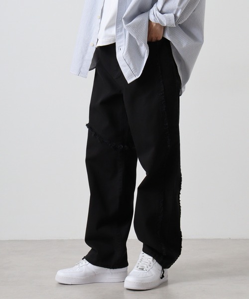 RE730(アールイーセブンサーティー)の「Switchable wide baggy pants / 切替ワイドバギーパンツ(デニムパンツ・メンズ・ブラック/ブラック系1・M/L/XL)」の22枚目の写真