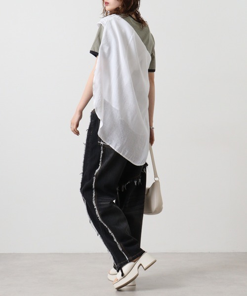 RE730(アールイーセブンサーティー)の「Switchable wide baggy pants / 切替ワイドバギーパンツ(デニムパンツ・メンズ・ブラック/ブラック系1・M/L/XL)」の14枚目の写真