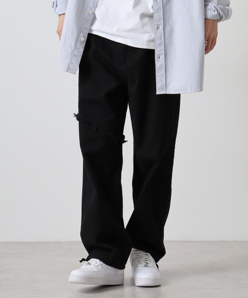 RE730(アールイーセブンサーティー)の「Switchable wide baggy pants / 切替ワイドバギーパンツ(デニムパンツ・メンズ・ブラック/ブラック系1・M/L/XL)」の21枚目の写真