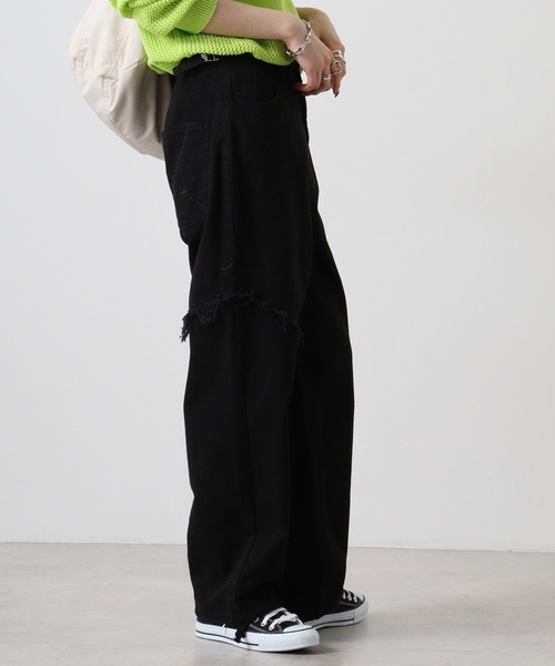 RE730(アールイーセブンサーティー)の「Switchable wide baggy pants / 切替ワイドバギーパンツ(デニムパンツ・メンズ・ブラック/ブラック系1・M/L/XL)」の17枚目の写真