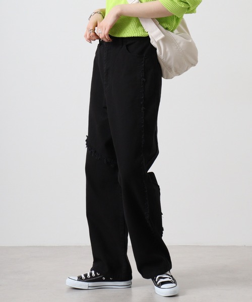RE730(アールイーセブンサーティー)の「Switchable wide baggy pants / 切替ワイドバギーパンツ(デニムパンツ・メンズ・ブラック/ブラック系1・M/L/XL)」の16枚目の写真