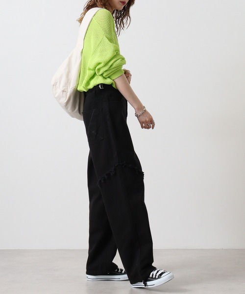 RE730(アールイーセブンサーティー)の「Switchable wide baggy pants / 切替ワイドバギーパンツ(デニムパンツ・メンズ・ブラック/ブラック系1・M/L/XL)」の20枚目の写真