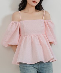 DAY CLOSET | レディース 2WAYオフショル＆スクエアネックのランタンスリーブペプラムブラウス(シャツ/ブラウス)