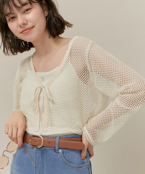 ROPE' PICNIC（ロペピクニック）の「クロップドメッシュカットカーディガン（カーディガン/ボレロ・レディース・ブラック/キナリ・38）」の2枚目の写真