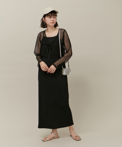 ROPE' PICNIC（ロペピクニック）の「クロップドメッシュカットカーディガン（カーディガン/ボレロ・レディース・ブラック/キナリ・38）」の4枚目の写真