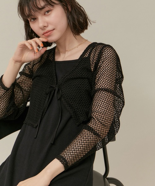 ROPE' PICNIC（ロペピクニック）の「クロップドメッシュカットカーディガン（カーディガン/ボレロ・レディース・ブラック/キナリ・38）」の5枚目の写真