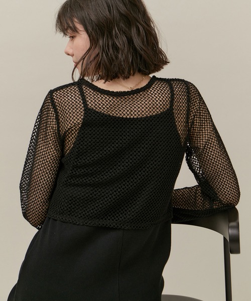 ROPE' PICNIC（ロペピクニック）の「クロップドメッシュカットカーディガン（カーディガン/ボレロ・レディース・ブラック/キナリ・38）」の6枚目の写真