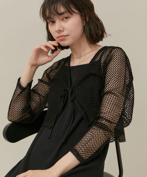 ROPE' PICNIC（ロペピクニック）の「クロップドメッシュカットカーディガン（カーディガン/ボレロ・レディース・ブラック/キナリ・38）」の7枚目の写真