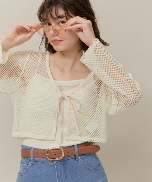 ROPE' PICNIC（ロペピクニック）の「クロップドメッシュカットカーディガン（カーディガン/ボレロ・レディース・ブラック/キナリ・38）」の10枚目の写真