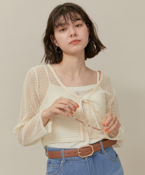 ROPE' PICNIC（ロペピクニック）の「クロップドメッシュカットカーディガン（カーディガン/ボレロ・レディース・ブラック/キナリ・38）」の11枚目の写真