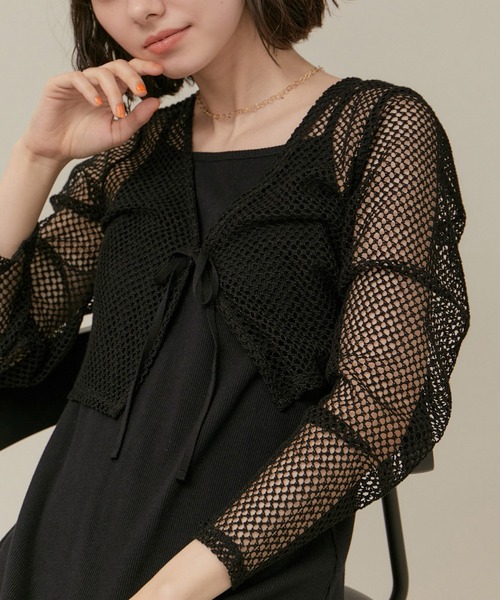 ROPE' PICNIC(ロペピクニック)の「クロップドメッシュカットカーデ(カーディガン/ボレロ・レディース・ブラック/キナリ・38)」の17枚目の写真